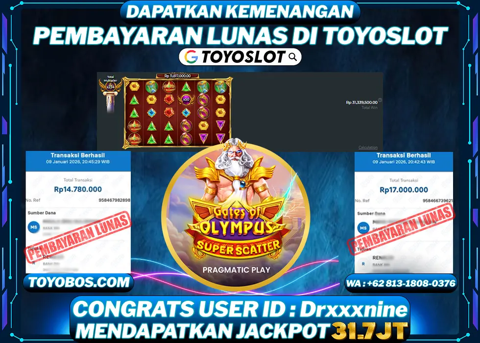 TOYOSLOT - BUKTI KEMENANGAN Gates of Olympus Super Scatter Rp31,780,000,- LUNAS